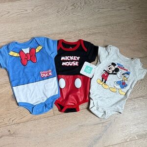 Disney Baby Bodysuit Trio - Blue, Red, Gray